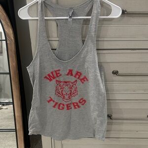 Next Level Apparel Gray Racerback Tank with Red Graphic Accent